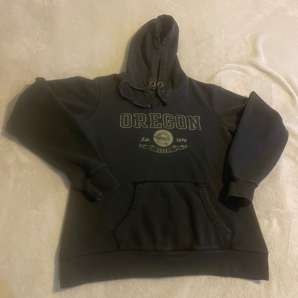 Vintage Oregon Ducks Champion Hoodie Sweatshirt Mens Large‎ Black Pullover NCAA